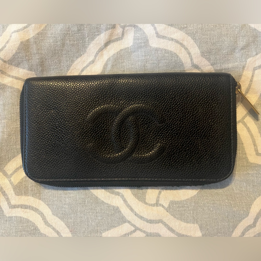 CHANEL Caviar Large Timeless CC Zip Around Wallet Black